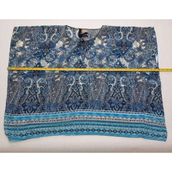 Chicos Blue Paisley Sheer Boho Blouse Size S M Tassel Tie Top Katran - Picture 4 of 11